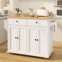 Kitchen Island with Storage, 35.4" Rolling Kitchen Island Cart on Wheels with 2 Drawers&Doors, Portable Kitchen Island Cart with Spice Rack&Towel Rack for Small Spaces Dining Room, White