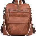 Backpack Purse for Women, PU Leather Back pack Purse, Multiple Pockets Waterproof with Adjustable Straps, Women Backpack for Daily Work Travel, Brown