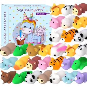 POKONBOY 30 Pcs Squishies Mochi Toys, Mini Kawaii Squishy Forest Animals Squeeze Stress Relief Toys Easter Basket Stuffers Christmas Birthday for Kids