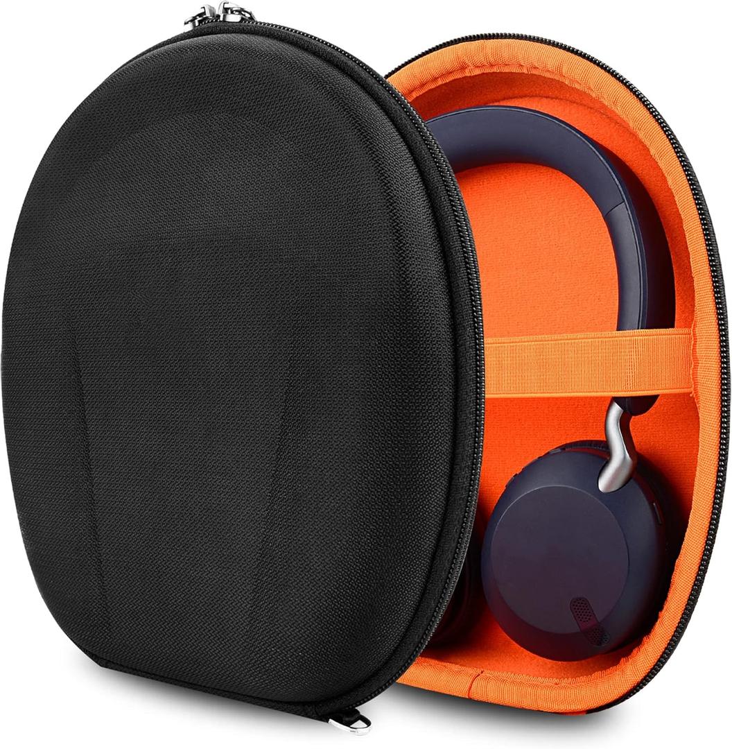 Geekria Shield Case Compatible with Jabra Elite45h, Evolve2 75/65/55/50/30, Replacement Protective Hard Shell Travel Carrying Bag with Cable Storage (Black)