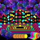 32 Pcs Glow in The Dark Party Supplies 25 Pcs Fluorescent Balloon 6 Rolls 98.4 ft UV Blacklight Luminous Tape 14.4 ft Neon Streamer Garland Glow Neon Party Decoration for Halloween(Clear Dot)