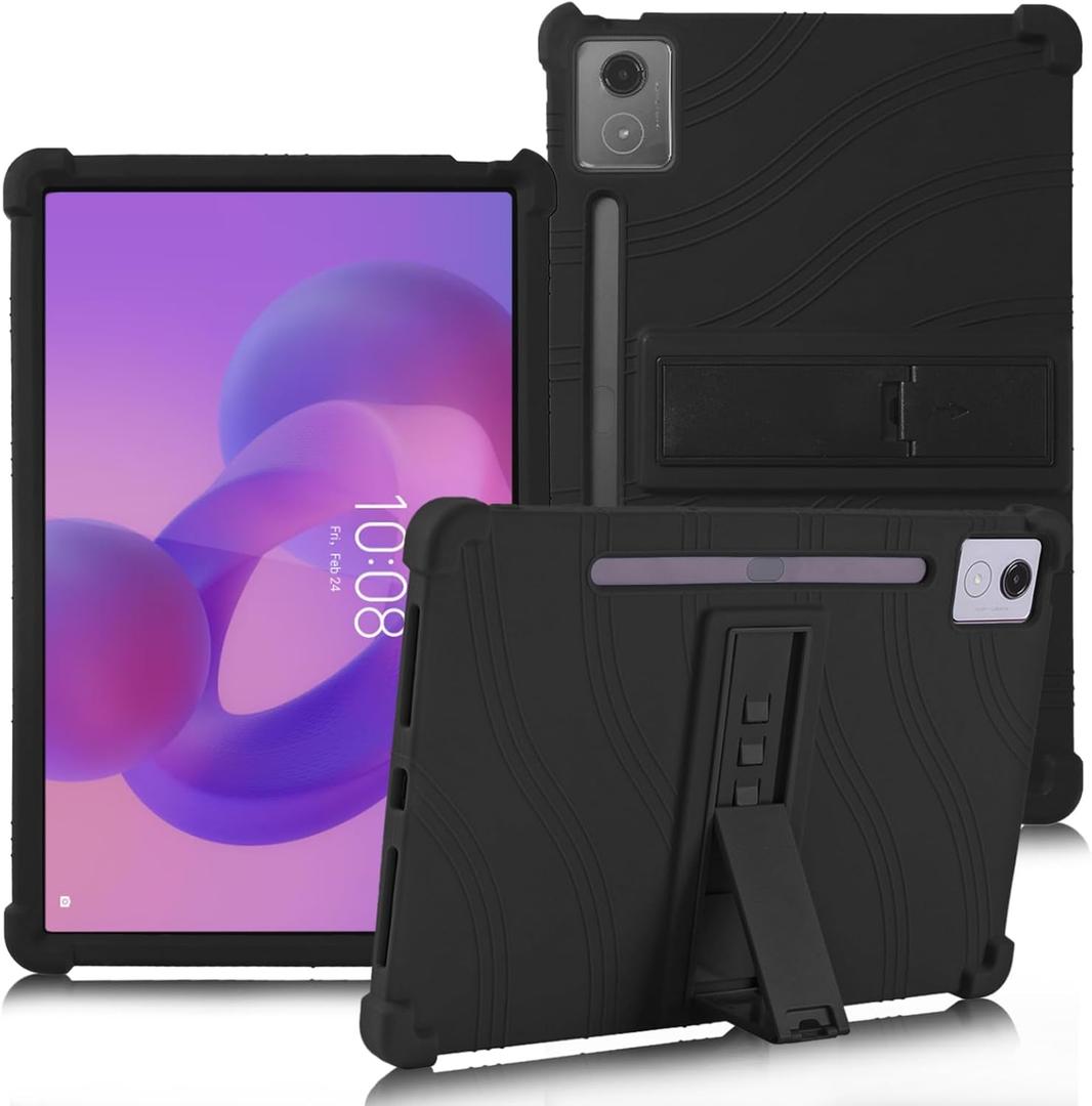 ATOOZ for Lenovo Idea Tab Pro Case 12.7 Inch 2025,Silicone Case for Lenovo Idea Tab Pro Tablet (TB373FU) with Bracket & Pen Holder (Black)