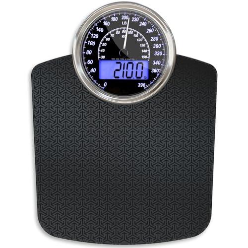 Adamson Hybrid 2-in-1 Analog & Digital Weighing Scale for Body Weight up to 400lbs - Thick Tempered Glass - Extra Large Display - Easy to Read Digital Bathroom Scale - Black Matrix with Blue Backlight
