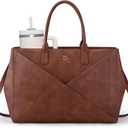 LOVEVOOK Laptop Tote Bag for Women with Large Cup Holder, 15.6 Inch PU Leather Work Bag Teacher Tote Bag, Waterproof Computer Bags Business Office Briefcase Handbag (Retro Brown)