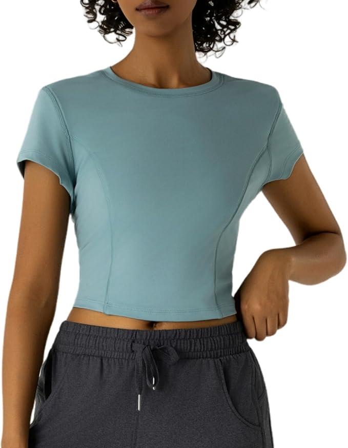Workout Tops for Women Athletic Tops Short Sleeve Shirts-Cropped Slim Fit Gym Running Yoga T Shirts, XS