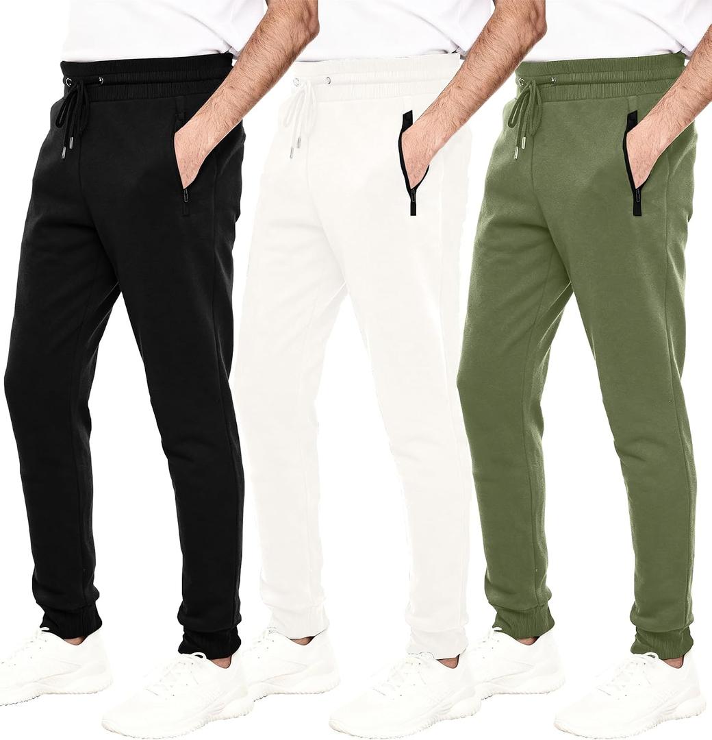 WHITE PEAK TRADING COMPANY Mens Joggers with Pockets, 3 Pack Fleece Casual Sweatpants for Men Athletic Pants with Drawstring (XL)