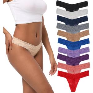 Lace Thongs For Women Plus Size Sexy Underwear T Back Stretch Womens Thongs Underwear 5/6/10 Pack (S)