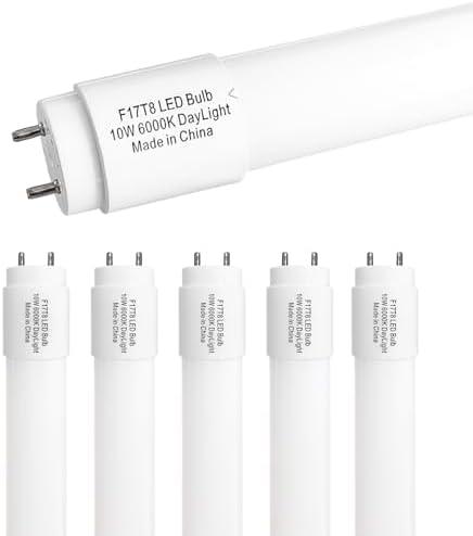 Type B F17T8 LED Replacement, 24 Inch LED Light Bulb 10W, 2ft LED Tube, F20T12 LED Replacement Bulb for Cabinet,Store,Shop, G13 Base Double Side Power Input Ballast Bypass, Daylight 1250Lm 6 Pack