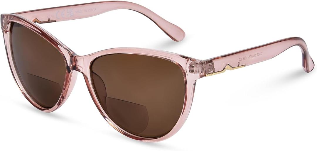 OPTOFENDY Bifocal Reader Sunglasses for Women, Fashion Outdoor Cat Eye Reading Sunglasses with UV400 Protection, Crystal Brown 2.5x