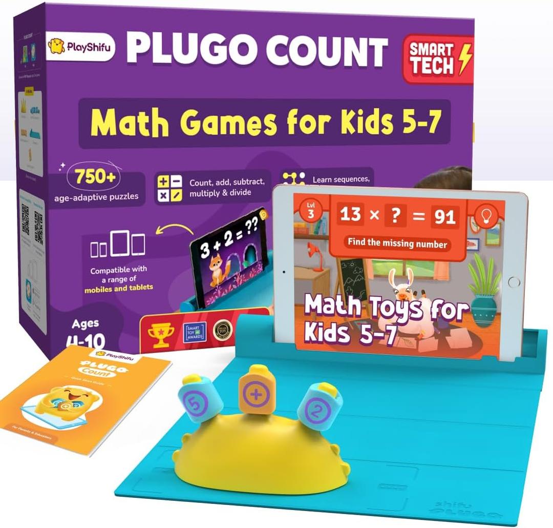 PlayShifu Math Games for Kids 57 Plugo Count | STEM Learning Toy with Numbers & Operators | Fun Interactive Math Kit | Christmas Gift for Children