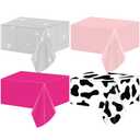 3PCS Disco Cowgirl Party Decorations Pink Cowgirl Tablecloth Cow Print Western Party Supplies Pink Disco Ball Plastic Table Cover Disposable for Girls Birthday Bachelorette 80s 90s Favors 54x108