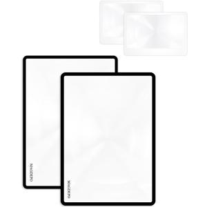 MAGDEPO Page Magnifying Sheet 3X Lightweight Flat Optical Plastic Fresnel Lens with Handy Card Size Magnifier Lenses for Seniors Reading Small Prints, Maps, Books, Bible, Magazines, etc. (2pcs Set)