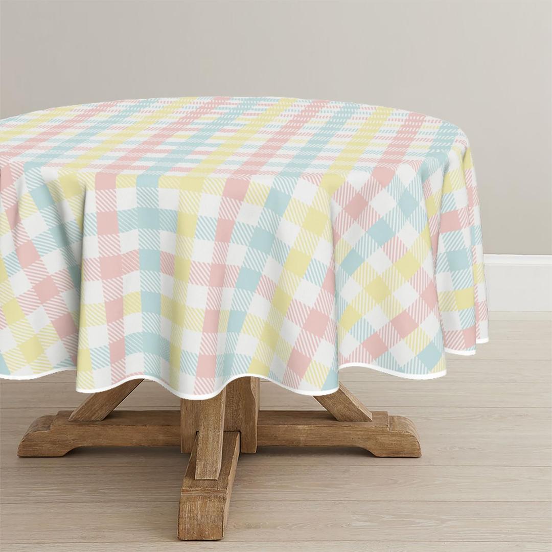 Horaldaily Easter Tablecloth 60×84 Inch Rectangular, Buffalo Plaid Spring Washable Table Cover for Party Picnic Dinner Decor