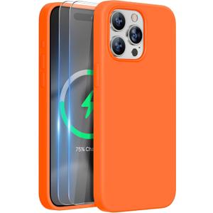 Miracase Designed for iPhone 11 Phone Case, with Screen Protector, Liquid Silicone Gel Rubber Full Body Drop Protection Shockproof Cover Phone Case for iPhone 11 6.1 inch (Dark Gray) (Orange Magnetic)