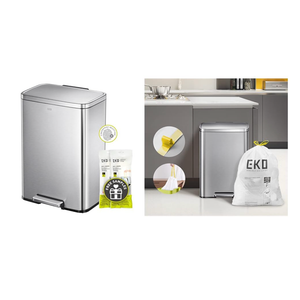 EKO Madison Brushed Stainless Steel 13.2 Gal/50L Kitchen Step Trash Can or Recycling Bin, Removable Inner Liner, Soft Close Lid, Fingerprint Resistant Finish