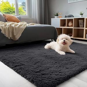 OLANLY 3x5 Machine Washable Small Bedside Rug, Soft Fluffy Shaggy Rugs for Living Room, Bedroom, Indoor Floor Carpet for Kids Girls and Boys, Preppy Dorms, Nursery, Home Decor Aesthetic, Black
