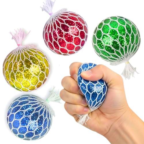 4E's Novelty 6 Pack Valentine Squeeze Balls with Valentine's Day Cards & Bags - Squishy Ball Fidget Toys for Valentine's Classroom Exchange Gifts Bulk for Kids Boys Girls, Party Favors