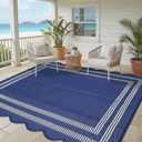 Garvee Waterproof Outdoor Rug 8x10, Scalloped Geometric Foldable Plastic Straw Patio Camping Rug, Outdoor RV Carpet for Deck Camper Porch Balcony Backyard Picnic Beach Blue