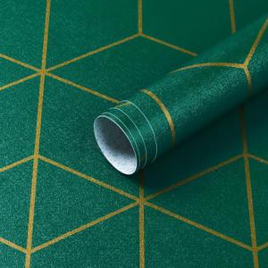 Safiyya Peel and Stick Wallpaper Gold and Dark Green Wallpaper Geometric Contact Paper Textured Self Adhesive Removable Wall Paper for Walls Vinyl Roll 393"x17.3"