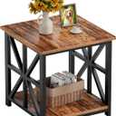 GreenForest End Table with 2-Tier Storage Shelf, 24 inch Large Side Table for Living Room, Modern Nightstand for Bedroom Bedside Office Farmhouse, Walnut
