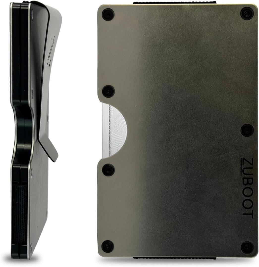 Titanium RFID Wallet for Men Slim Metal Card Holder with Built-In Cash Clip & AirTag Holder Aerospace-Grade Stainless Steel with Titanium Finish Minimalist Wallet | Holds 16 Cards (Cash Clip)