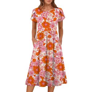 ANRABESS Women's Summer Short Sleeve A-Line Midi Dresses Casual Floral T-Shirt Dresses Flowy Beach Sundress with Pockets