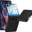 Designed for Galaxy Z Flip 7 Case with Hinge Protection & Tempered Glass Screen Protector for Samsung Flip 7 Full Cover Phone Protection Case - Black