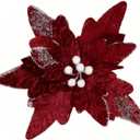 GL-Turelifes 11.8 Large Christmas Flowers 6 Pcs Artificial Poinsettia Flower Velvet Christmas Tree Flower Ornaments Fold Floral for Christmas Decorations New Year Party Wedding (Wine Red)