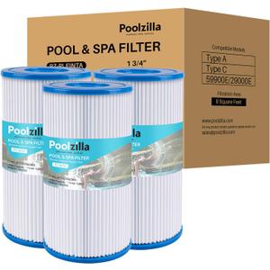 [3 Pack Pool Filter Cartridge for Type A or C, Compatible with Intex 29000E/59900E, Easy Set Pool Filters, Summer Escapes or Summer Waves Above Ground Pools [L x OD: 8" x 4.25'']