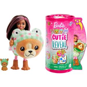 Barbie Cutie Reveal Chelsea Doll & Accessories, Animal Plush Costume & 6 Surprises Including Color Change, Puppy as Frog