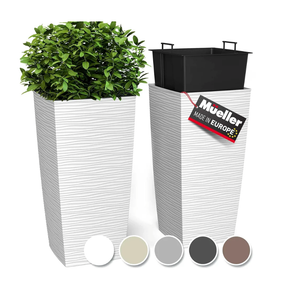 Mueller M-Resin Heavy Duty Tall Planters for Outdoor Plants, Indoor Grande Plant Pots, Boxes, Trees, Flower Pots, 2-Piece Set, 24”, Modern Design, Built-in Drainage, Front Porch Decor, White