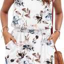 AUSELILY Women Summer Dress 2025 Casual Sleeveless Sundress Crew Neck Beach Short Dresses with Pockets (L)