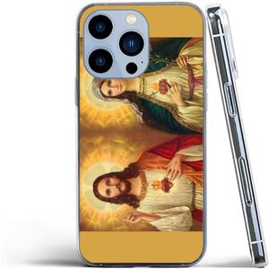Phone Case Compatible with iPhone 14 Case Jesus and Virgin Mary Heart Religion Immaculate Catholic Silicone Shockproof Phone Cover