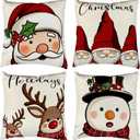 4Pcs Christmas Throw Pillow Covers,18x18 Inch Santa Claus Elk Snowman Gnome Pillow Covers,Square Merry Christmas Pillows Cover,Winter Holiday Cushion Case for Room Sofa Patio Bedroom Decor