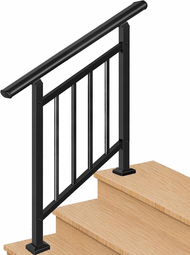 3-Step Hand Rails for Outdoor Steps with Black Balusters