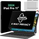 Magnetic 360 Privacy Screen Protector for iPad Pro 11 Inch 2024 M4 (5th Generation) Case Friendly Blue light Blocker Anti-glare Filter, Removable Film Support Apple Pencil-A2836 / A2837 / A3006