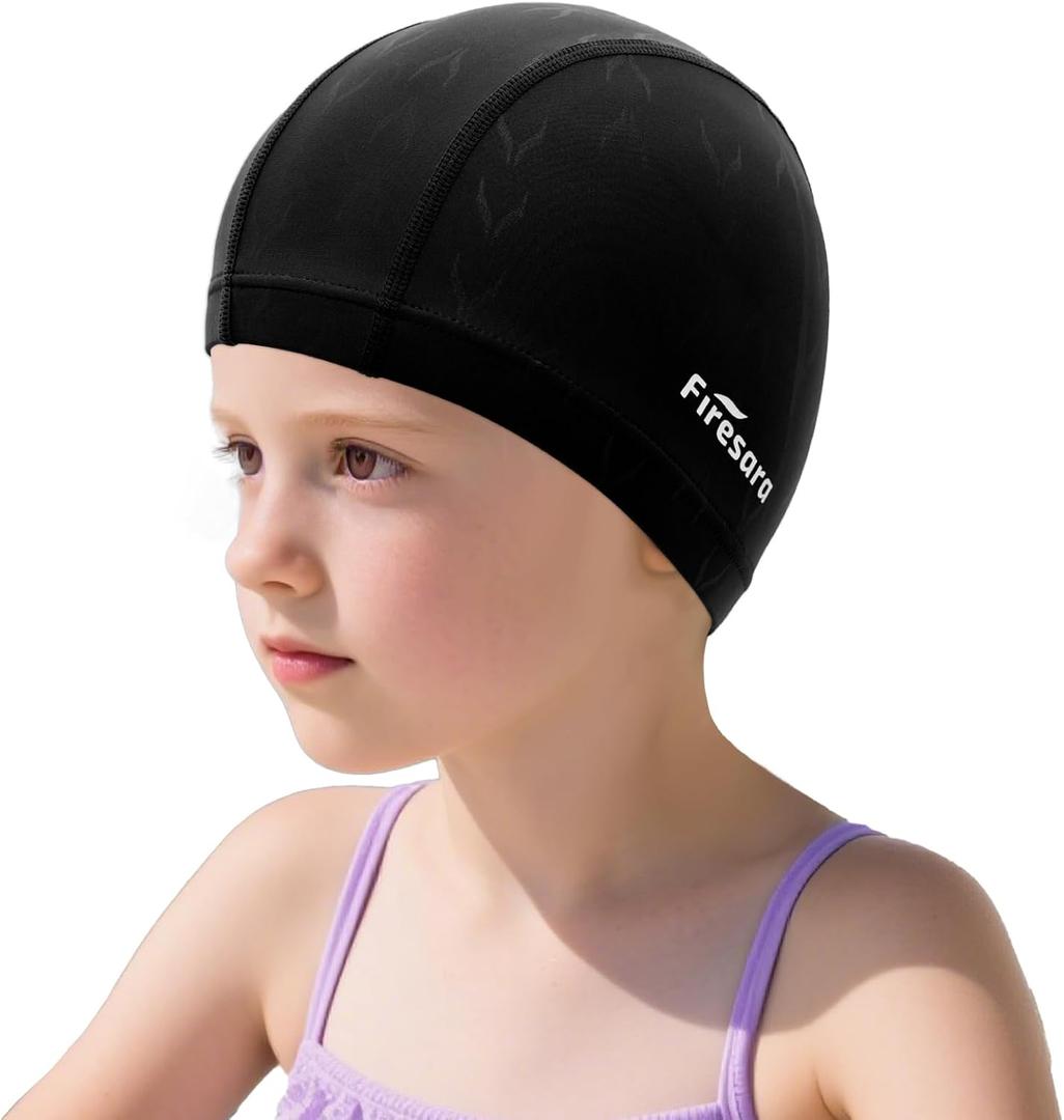 2 x Firesara Fishtail Fabric Swim Cap for Men Women, Breathable High Elasticity Swimming Cap Hair Protection Quick Dry Soft for Long Hair Short Hair, Kids Boys and Girls