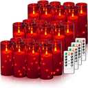 Nimiko Flickering Flameless LED Candles,Battery Operated Candles 24 Pcs with Embedded Star String,Acrylic LED Pillar Candles with Remote,Suitable for Home Decoration to Create an Atmosphere (Red)