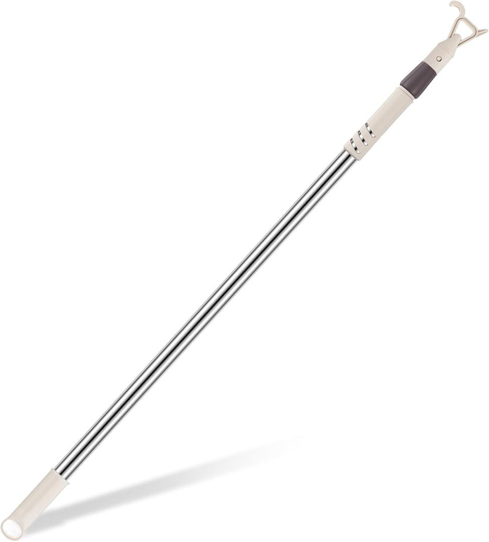 Reallnaive 1 Pack Telescoping Skylight Pole with Hook up 47 to 63 Inch Wand for Blinds Tension Rod Blinds Shades Stainless Steel Adjustable Curtain Pull Wand for Skylight Cordless Window (Beige)