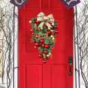 Xmas Wreaths for Front Door Decoration Christmas Party Art Decor Supplies Christmas Ball Pinecones Tree Wreath Hanging Red Green Outdoor Indoor Winter Holiday Orange