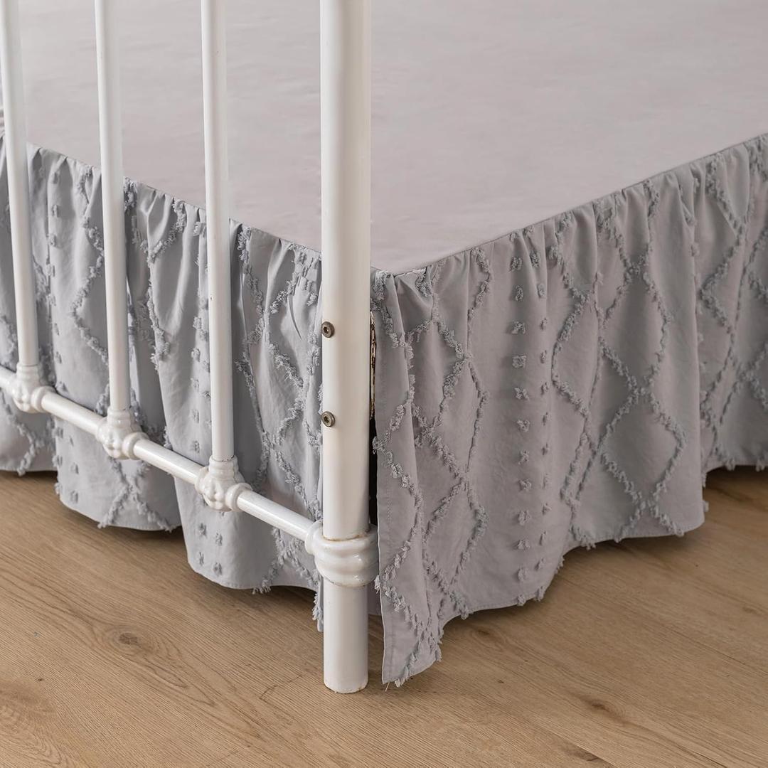 Bed Skirt King Size Ruffled Bed Skirt with Split Corners, 18 Inch Drop Dust Ruffle Bed Skirts with Platform, Boho Tufted Shabby Chic Full Size Bed Skirts, Light Grey