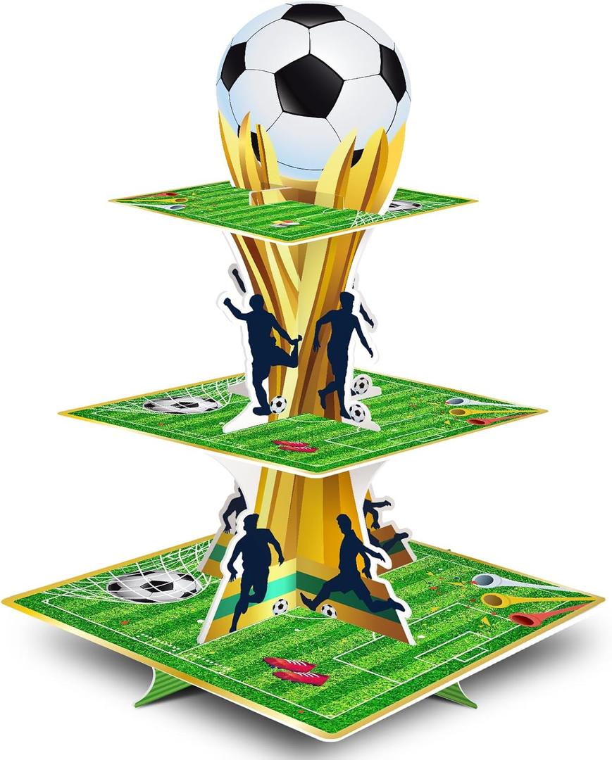 KALEFO Soccer Party Supplies 3 Tier Cupcake Stand Football Birthday Decorations Sports Theme for Teenagers