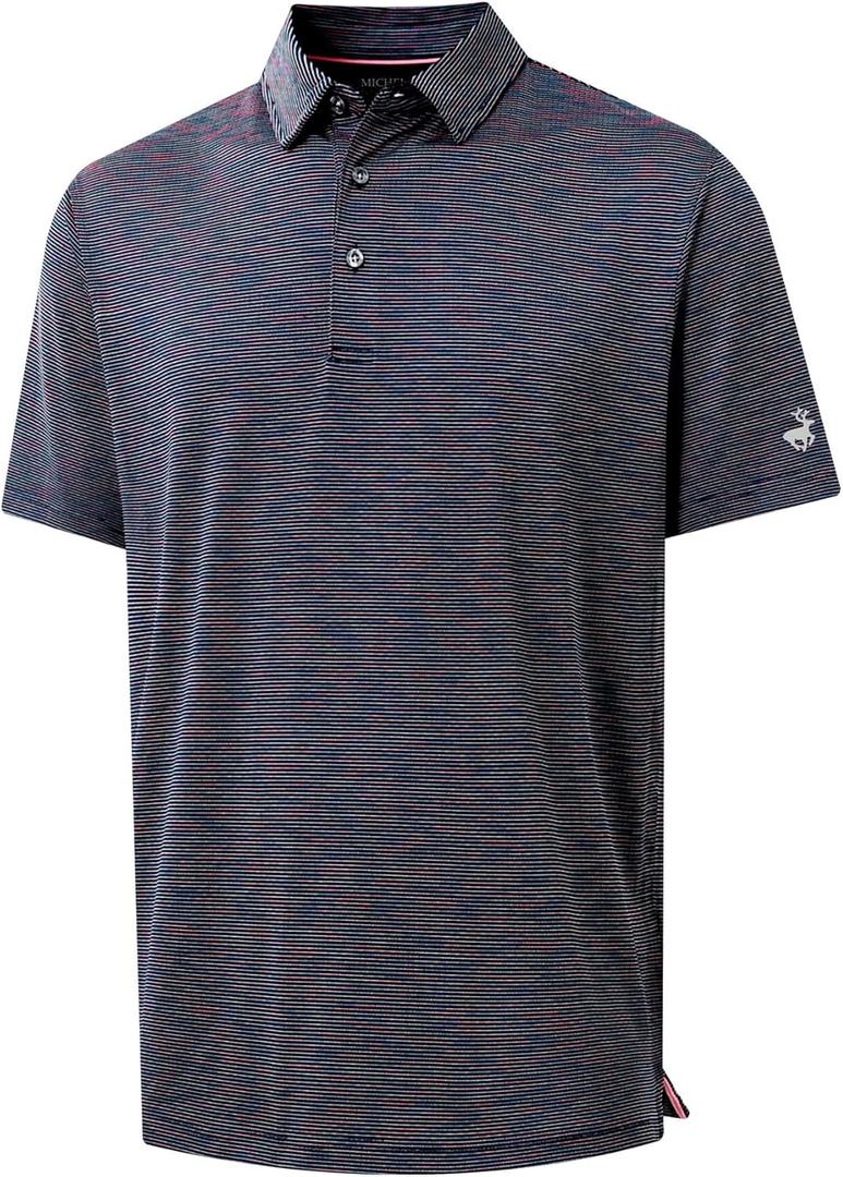 MICHEL ROUEN Mens Polo Shirts Heather Jacquard/Print/Striped Performance Moisture-Wicking Casual Collared Golf Shirts for Men (L)
