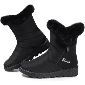 SHIBEVER Waterproof Winter Boots for Women: Snow Mid Calf Fur Lined Warm Women Boot Outdoor Resistant Booties, 40
