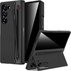 Miimall for Samsung Galaxy Z Fold 5 Case with S Pen Holder, Privacy Screen Protector & Kickstand Cover, Military Grade Drop Protection Shockproof Phone Case for Z Fold 5, Matte Black
