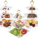 3Pcs White Square 3 Tiered Cake Stands, 3 Tier Serving Tray Cupcake Holder Dessert Stand Fruit Candy Display Table Decorations for Home Party Birthday Tea Party Baby Shower (3 Pieces - Square (with Crown-shaped Holder))