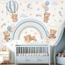 decalmile Rainbow Animal Wall Decals Hot Air Balloon Animals Bear Clouds Wall Stickers Baby Nursery Kids Bedroom Living Room Wall Decor
