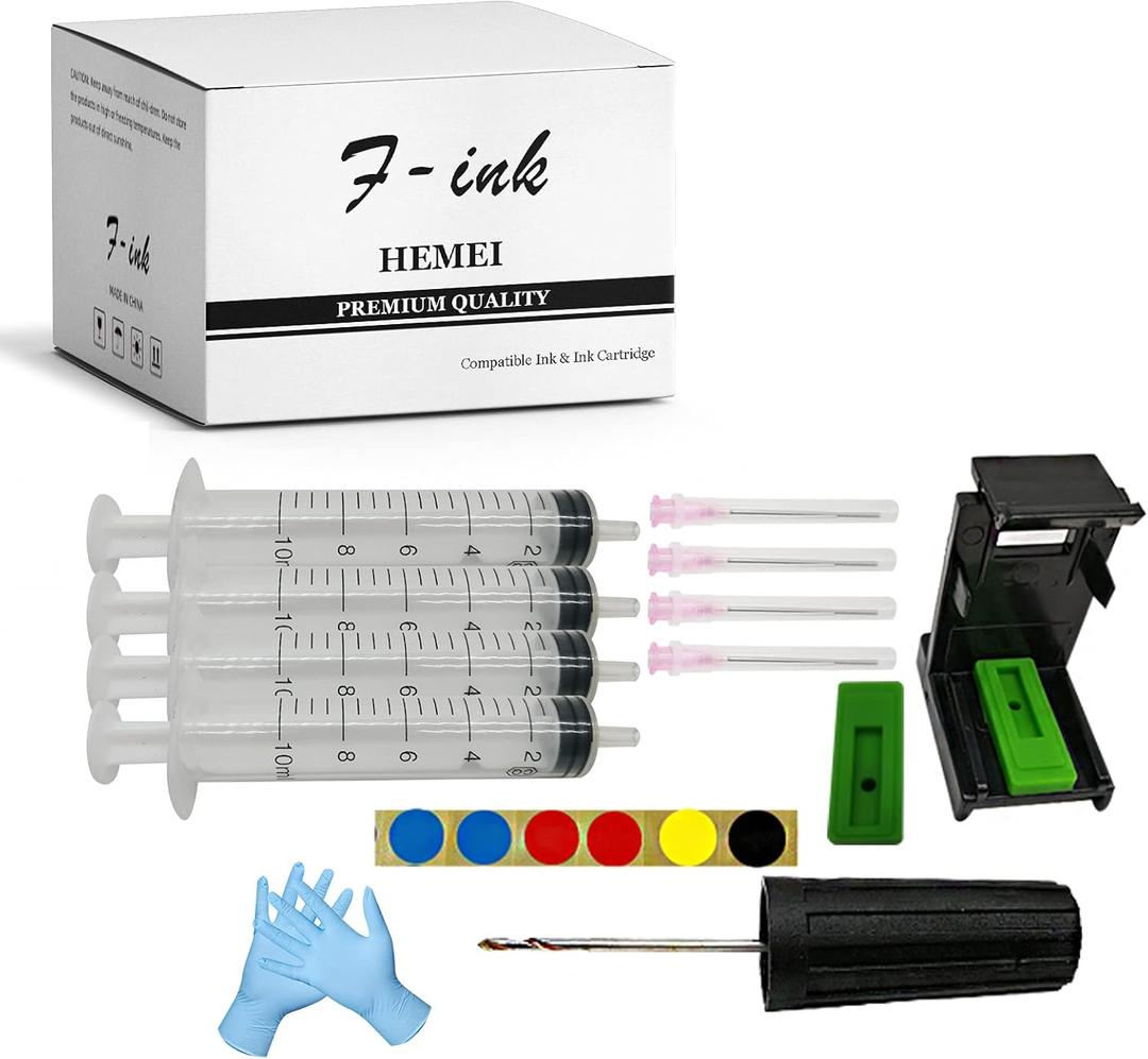 F-ink 6 in 1 Ink Refill Tools Compatible with Hp Inkjet Ink Cartridges 67XL 662XL 664XL 60XL 61XL 62XL 63XL 64XL 65XL 92XL 94XL 901XL 21XL 22XL 27XL 28XL 56XL 57XL 58XL 74XL 75XL 650XL 703XL 704XL