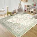 5'x7' Area Rugs Washable,Green Rug for Living Room Bedroom,Large Boho Farmhouse Bohemian Botanical Distressed Oriental Carpet Non Slip,Sage Floral Bird