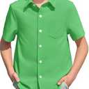 Haloumoning Boys Dress Shirts Button Down Short Sleeve Shirt Kids Summer Casual Shirts with Pockets Size 140